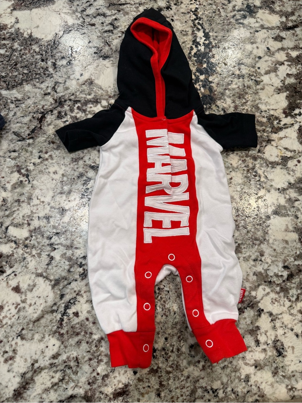 Marvel Red, White & Black Hooded Baby One-Piece
